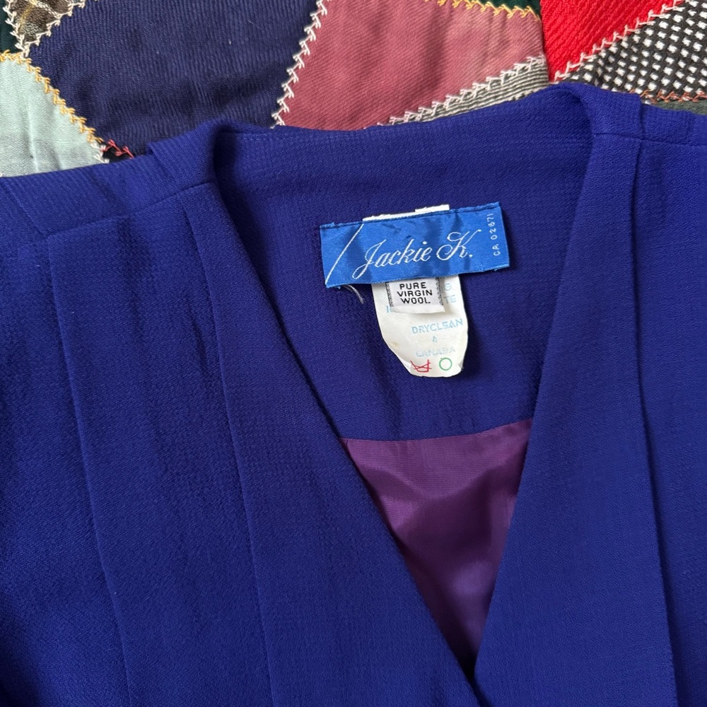 Vintage Blue Double-Breasted Pleated Dress - Picture 6 of 8